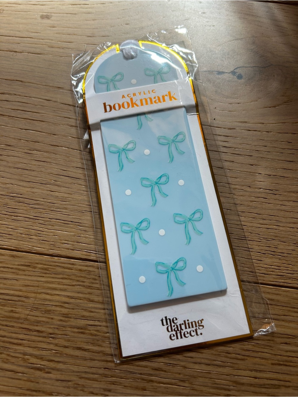 The Darling Effect Acrylic Bookmark - Light Blue with Mint Bows